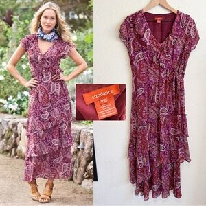 Sundance Burgundy Paisley Wrap Maxi Dress-Size 10